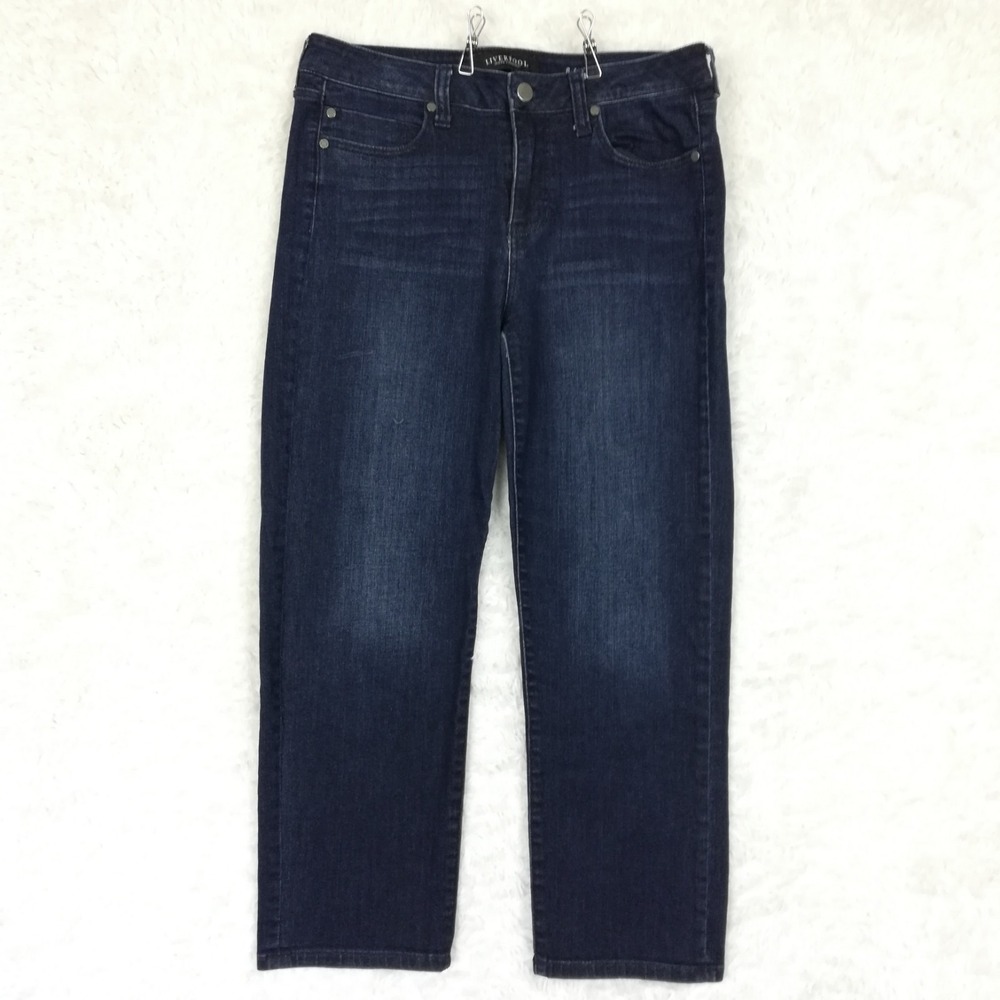 Liverpool Womens Jeans The Capri Blue Denim Vintage Super Dark Wash Mid Rise 8
